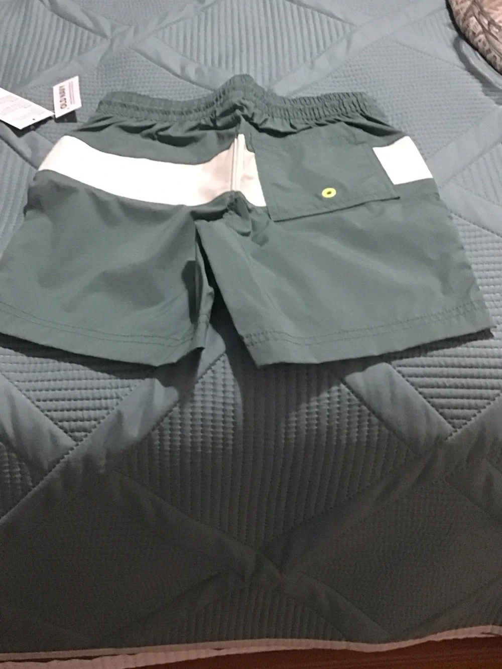 Old Navy Boys 1 Teal and 1 Green Swim Shorts with Neon Drawcord